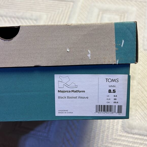 TOMS Majorca Espadrille Platform Sandal - Black Basket Weave - Picture 6 of 7